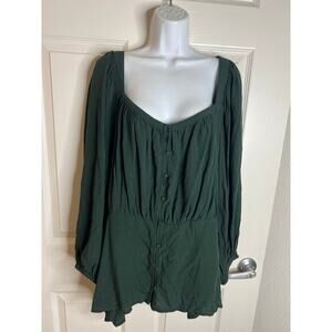 Old Navy Women's 3/4 Sleeve Square Neck Button Blouse Dark Green NEW ~ Size 4X